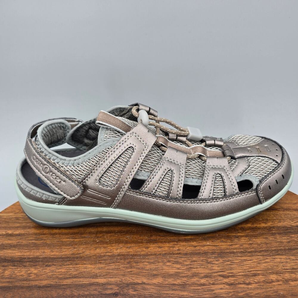 Orthofeet Verona Sandals Womens 8.5 D Pewter Leather Fisherman Sport Orthotic